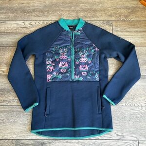 Burton Khalsa Hybrid Fleece Anorak Jacket Half Zip Navy Blue Floral Sz XS